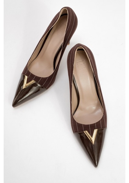 Arrow Kahve Çizgili Rugan Altın Toka Detaylı Kadın Topuklu Ayakkabı fiyatları