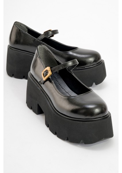 Linley Siyah Cilt Kadın Kalın Tabanlı Günlük Ayakkabı