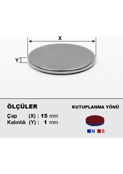 Neodyum Mıknatıs D15x1 Çap 15 mm Kalınlık 1 mm Çok Güçlü Mıknatıs 20 Adet