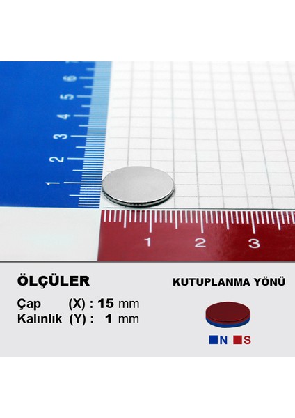 Neodyum Mıknatıs D15x1 Çap 15 mm Kalınlık 1 mm Çok Güçlü Mıknatıs 20 Adet