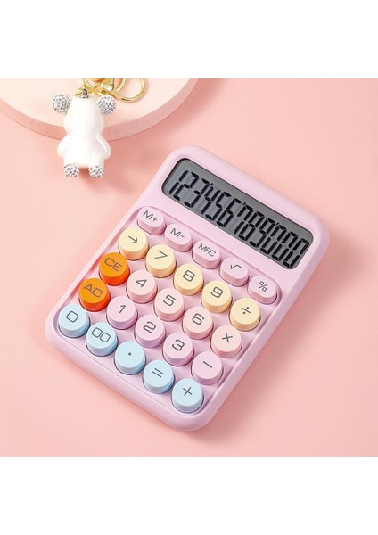 Renkli Çok Şirin 12 Hane Mekanik Hesap Makinası Büyük Ekranlı 4 Fonksiyonlu Ev Ofis Okul Pembe fırsatları