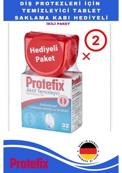 Diş Protezleri Temizleyici 32 Tablet + Protez Saklama 2'li Paket