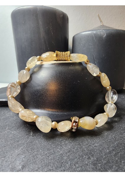 Sitrin Orjinal Doğal Taş Kadın Bileklik / Başarı, Mutluluk ve Para