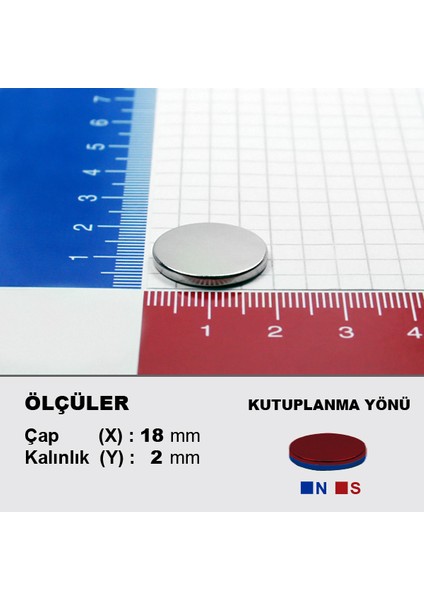 Neodyum Mıknatıs D18x2 Çap 18 mm Kalınlık 2 mm Çok Güçlü Mıknatıs 10 Adet