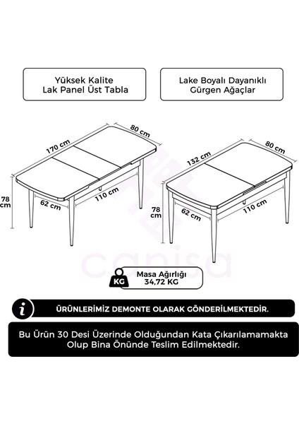 Gale Serisi 80X132 Açılabilir Lak Panel Mutfak Masası