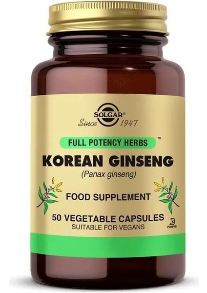Korean Ginseng 50 Kapsül Her 1 Kapsül; Ham Kore Ginsengi Kök Tozu 500 Mg, Kore Ginsengi Kök Ekstresi (4:1) 20 Mg