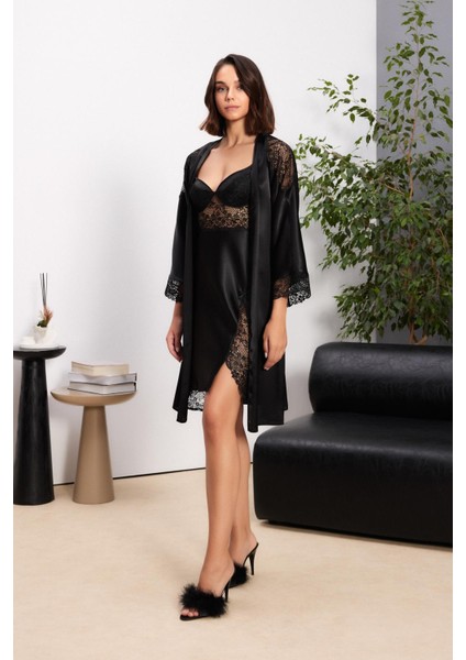 Saten Gecelik Sabahlık Pijama Takım Şort Takım 6'lı Gelin Çeyiz Seti - 6000