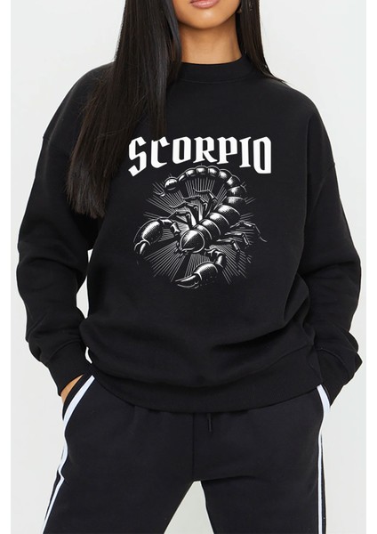 Scorpio Akrep Burç Baskılı Siyah Unisex Kadın Erkek Pamuklu Sweatshirt CU218