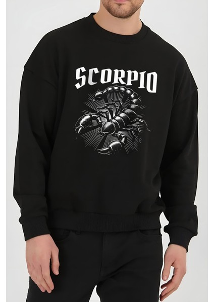Scorpio Akrep Burç Baskılı Siyah Unisex Kadın Erkek Pamuklu Sweatshirt CU218 fiyatları