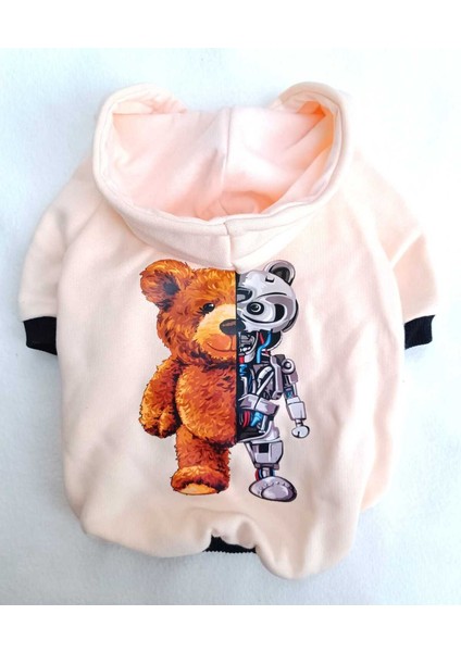 Bearrobo Içi Polarlı Krem  Pamuk Kumaş Köpek Kıyafeti Kapüşonlu Sweatshirt