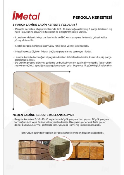 Sarar Tek Bölümlü Hazır Ahşap Pergola Seti 85 x 85 mm Ahşaplar Dahil