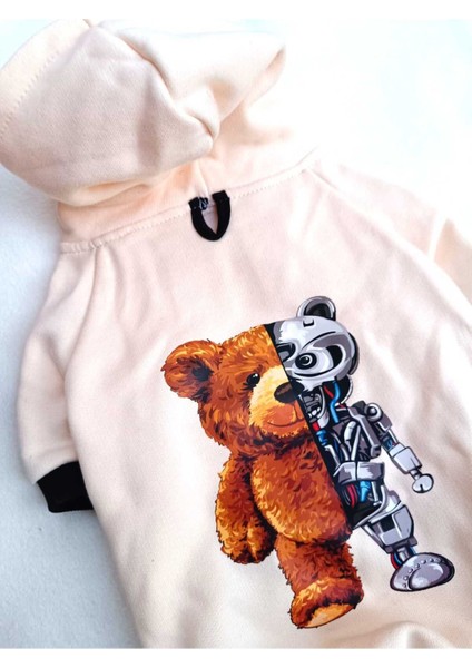 Bearrobo Içi Polarlı Krem  Pamuk Kumaş Köpek Kıyafeti Kapüşonlu Sweatshirt