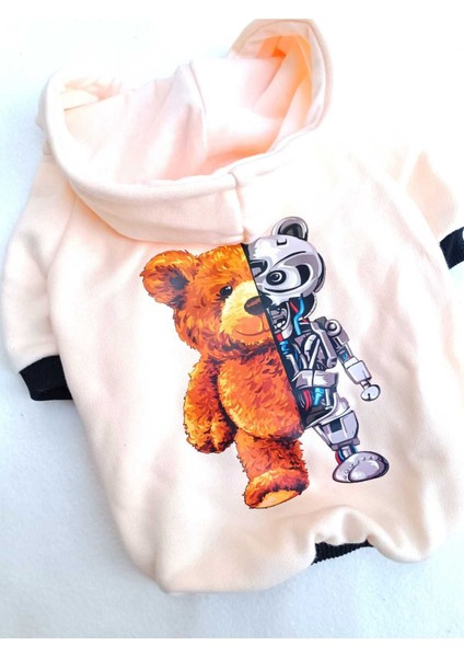 Bearrobo Içi Polarlı Krem  Pamuk Kumaş Köpek Kıyafeti Kapüşonlu Sweatshirt