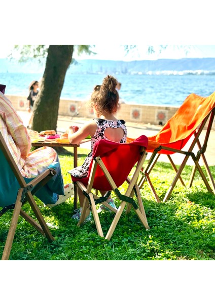 KIDS Ahşap Katlanır Kamp & Bahçe Sandalyesi – Antrasit Iskelet - Kırmızı Kılıf indirimleri