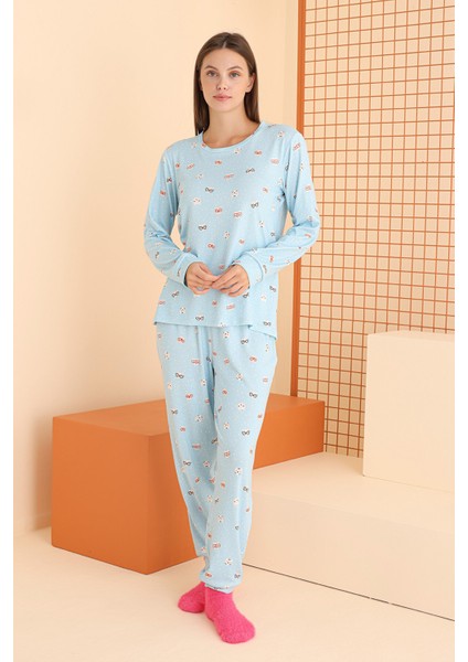 Bisiklet Yaka Cat Pijama Takım 68123