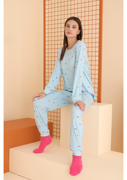 Bisiklet Yaka Cat Pijama Takım 68123