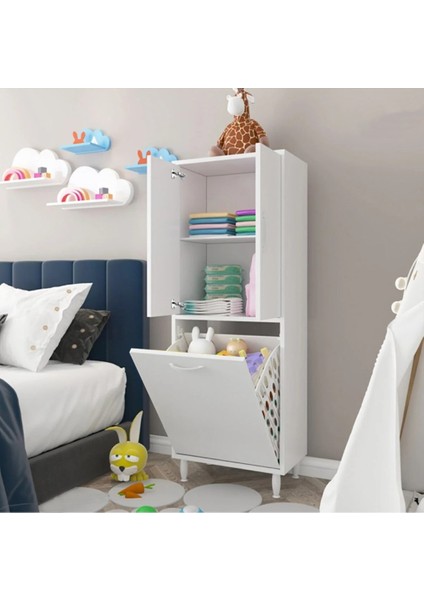 Kopya - Azzuri Home Infinity Kirli Çamaşır Sepetli Banyo Kiler Oyuncak Çok Amaçlı Dolap Azr-10-11