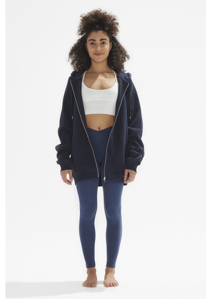 Ela Kapüşonlu 2 İplik Fermuar Detaylı Loose Fit Örme Sweatshirt 1051