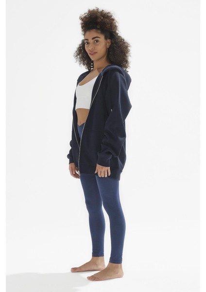 Ela Kapüşonlu 2 İplik Fermuar Detaylı Loose Fit Örme Sweatshirt 1051