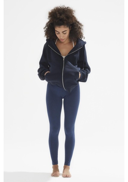Ela Kapüşonlu 2 İplik Fermuar Detaylı Loose Fit Örme Sweatshirt 1051