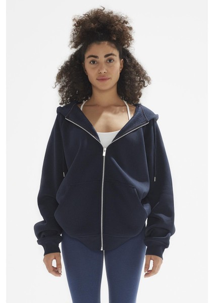 Ela Kapüşonlu 2 İplik Fermuar Detaylı Loose Fit Örme Sweatshirt 1051