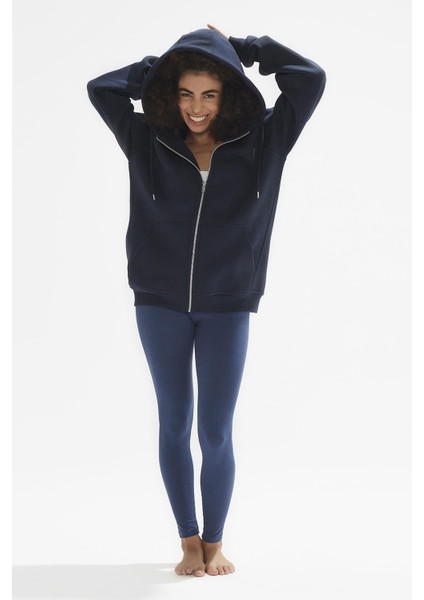 Ela Kapüşonlu 2 İplik Fermuar Detaylı Loose Fit Örme Sweatshirt 1051
