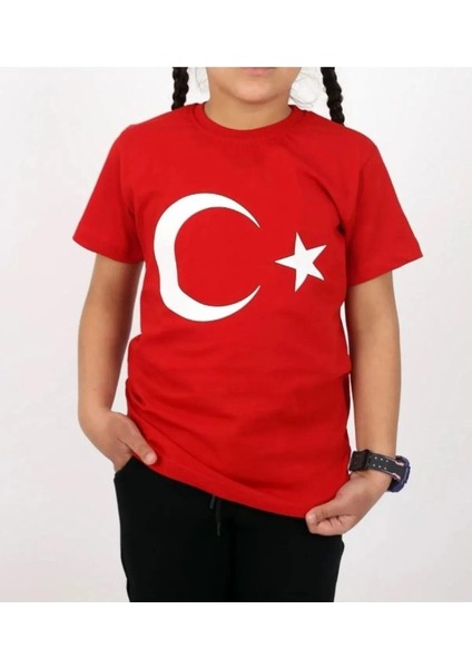 Unisex Çocuk Türk Bayrağı Tişört Ayyıldız Tişört