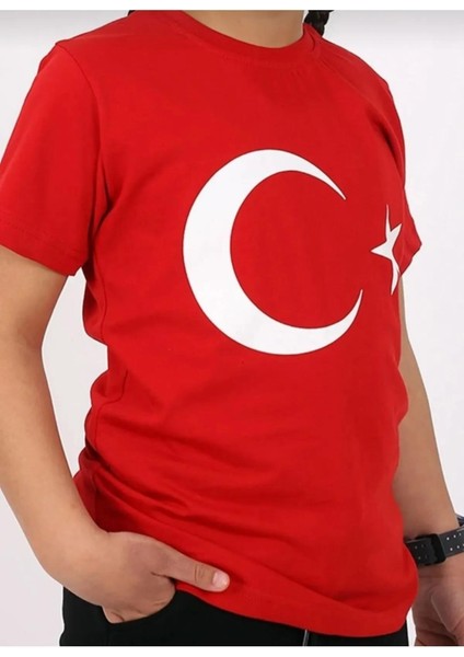 Unisex Çocuk Türk Bayrağı Tişört Ayyıldız Tişört