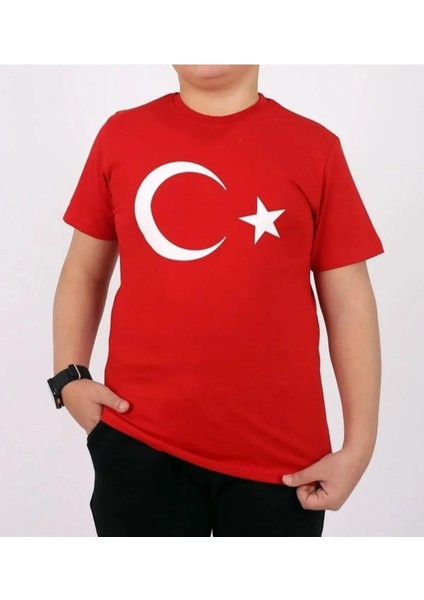 Unisex Çocuk Türk Bayrağı Tişört Ayyıldız Tişört