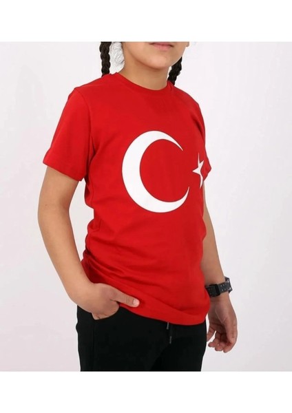 Unisex Çocuk Türk Bayrağı Tişört Ayyıldız Tişört