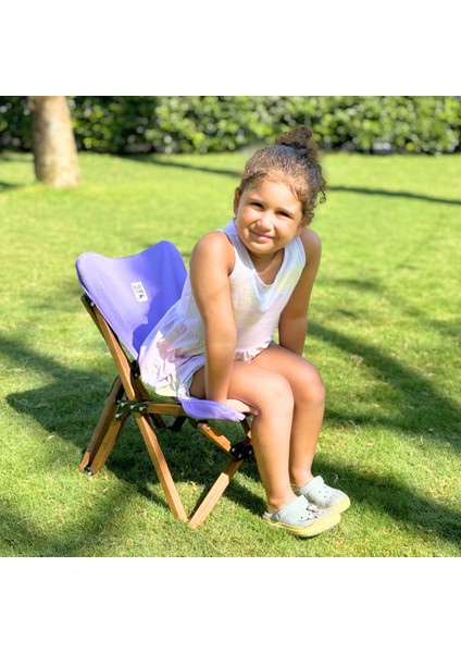 KIDS Ahşap Katlanır Kamp & Bahçe Sandalyesi – Kahverengi Iskelet - Mor Kılıf indirimleri