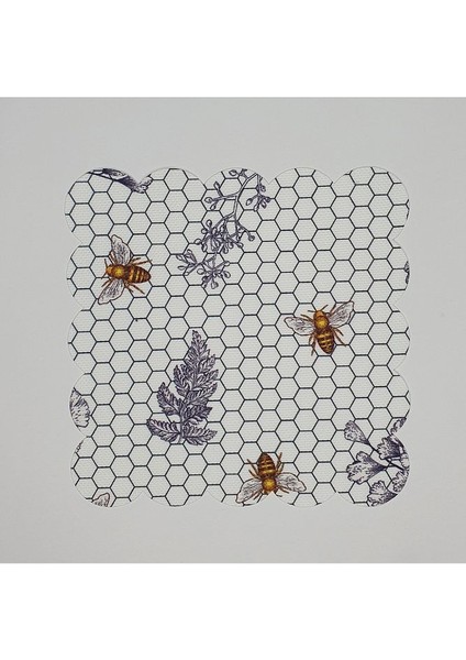 Zarif Arı ve Yaprak Desenli Dijital Baskılı Kokteyl Peçetesi