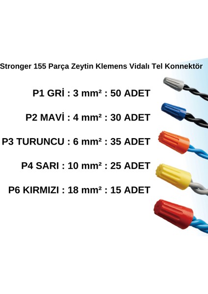 155 Parça Zeytin Klemens Vidalı Tel Konnektör Seti