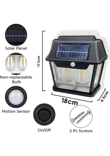 Güneş Enerjili Solar Duvar Lambası 2 Li Rustik Ampul Gün Işığı Dekoratif Solar Aydınlatma modelleri