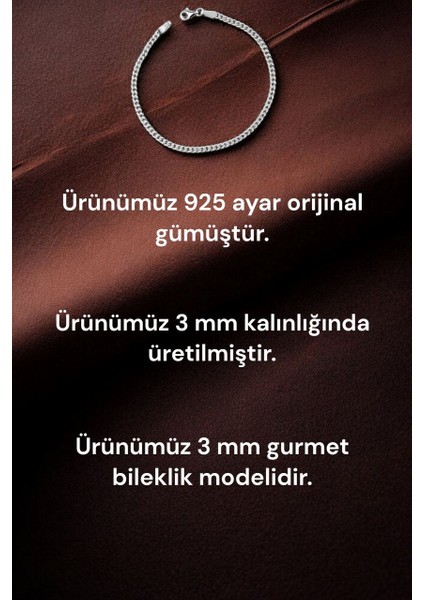 Moda Gümüş Evi 925 Ayar Gümüş 3 mm Gurmet Modeli Erkek Gümüş Bileklik