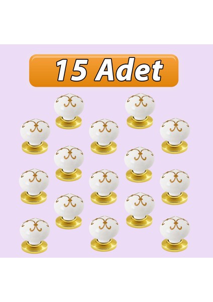 15 Adet Defne Altın Çizgili Beyaz Polimer Düğme Kulp Altın Tablalı Mobilya Mutfak Dolabı Çekmece Kulbu Kulpları