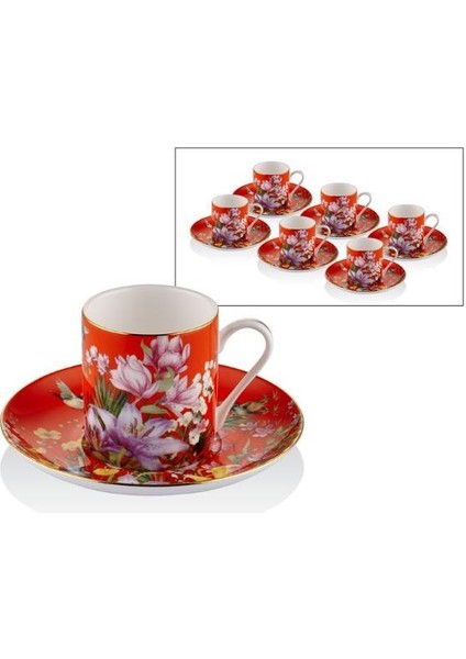 Botanıca 6 Parça Kahve Fincan Takımı Kırmızı 1LIN-CC065
