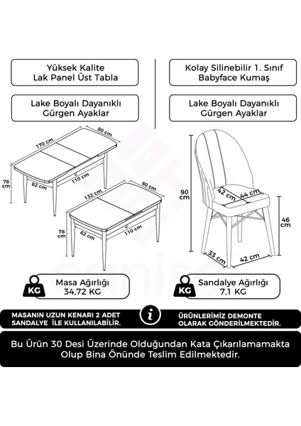 Gale Serisi 80X132 cm Açılabilir Lak Panel Siyah Mermer Desen Mutfak Masa Takımı ve 6 Sandalye