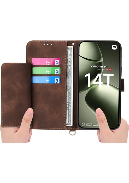 Xiaomi 14T Pu Deri Cüzdan Telefon Kılıfı Askılı (Yurt Dışından) modelleri