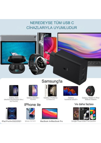 65W 2 PD - QC 3.0 3 Bağlantı Noktalı Usb-C Duvar Şarj Cihazı Süper Hızlı Şarj Cihazı Hızlı Adaptör