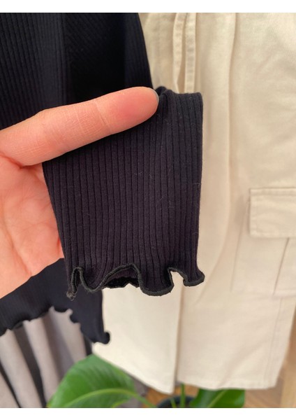 Babyaden Kanvas Kargo Cepli Boru Paça Jean Pantolon Siyah Dar Fitilli Üst Kız Çocuk Takım modelleri