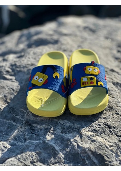 Yazlık Erkek Çocuk Robot Figürlü Kaydırmaz Taban Havuz Bahçe Yazlık Terlik