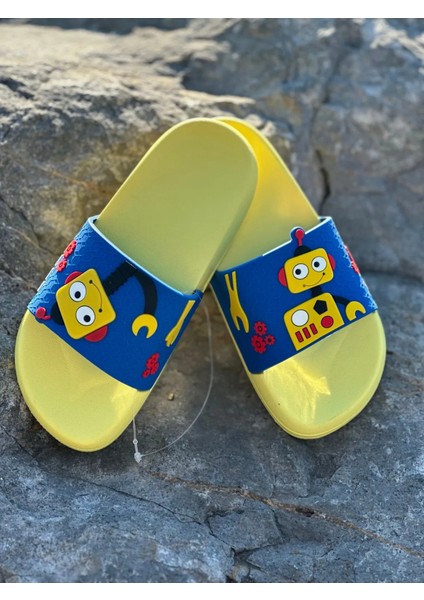 Yazlık Erkek Çocuk Robot Figürlü Kaydırmaz Taban Havuz Bahçe Yazlık Terlik modelleri