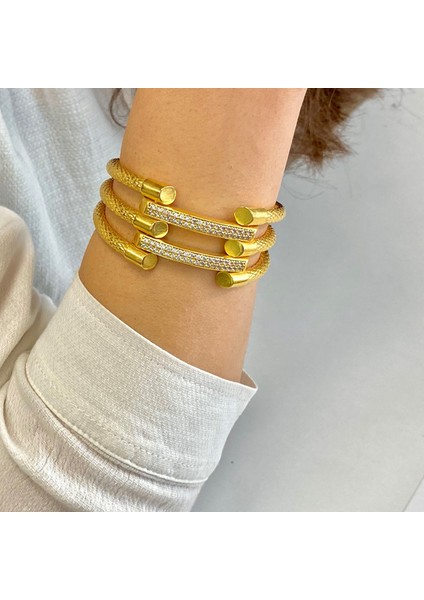 22 Ayar Altın Kaplama 3 Kollu 2 Sıra Zirkon Kaburga Bilezik KB-117 fırsatları