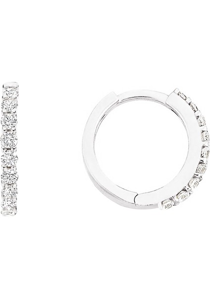 Beyaz Altın Sıra Taşlı Halka Küpe