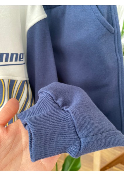 Babyaden Yazı Baskılı Sarı Lacivert Çift Cepli Jogger Rahat Erkek Çocuk Okul Eşofman Takımı fırsatları