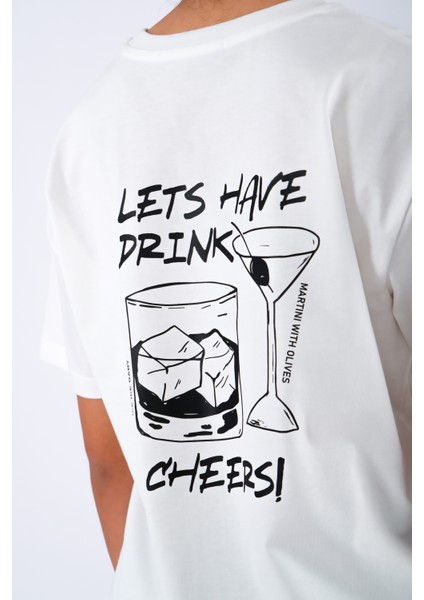 Cheers Relaxed Fit Kadın T-Shirt Ekru