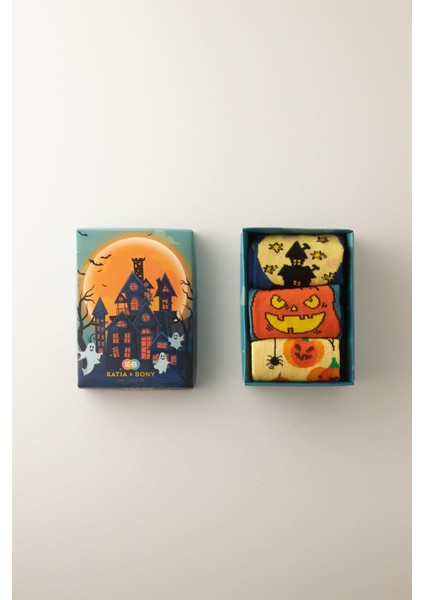 Unisex Halloween Desenli 3'lü Kutulu Soket Çorap modelleri