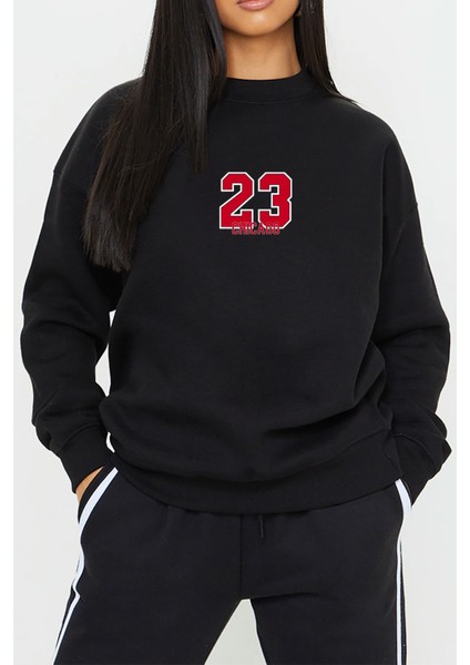 Chicago 23 Baskılı Siyah Unisex Kadın Erkek Pamuklu Sweatshirt CU239