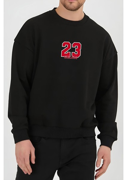 Chicago 23 Baskılı Siyah Unisex Kadın Erkek Pamuklu Sweatshirt CU239 fiyatları